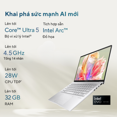 Laptop ASUS ZenBook 14 OLED UX3405MA-PP588W (Intel Core Ultra 5 125H | 16GB | 512GB | Intel Arc Graphics | 14' WQXGA+ OLED 100% DCI-P3 | Win 11)