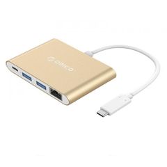 Bộ chuyển Type C sang Type C+USB 3.0+RJ45 Vàng ORICO RCR2A-GD