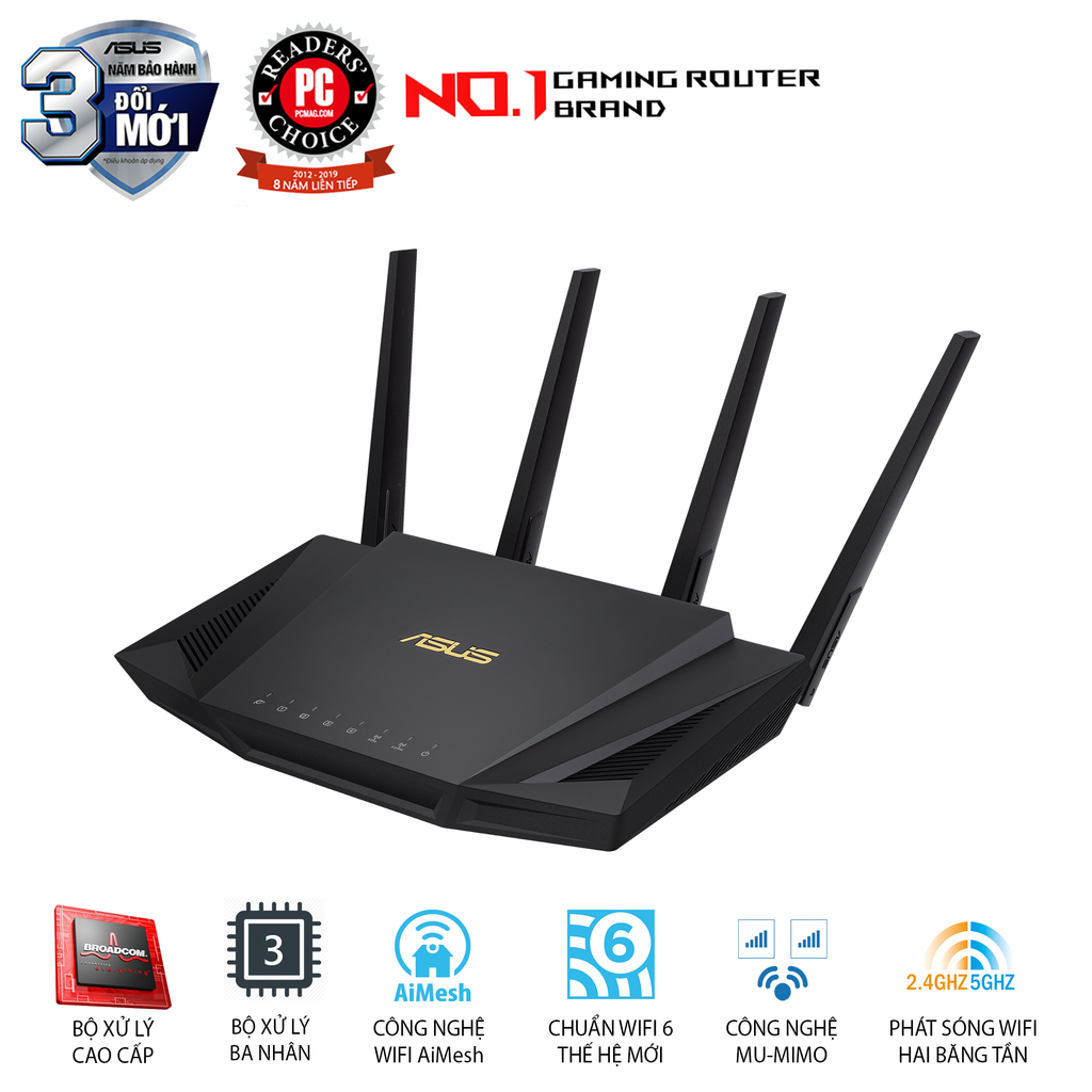 Router ASUS RT-AX58U V2 Wi-Fi 6 AX3000 Băng tầng kép