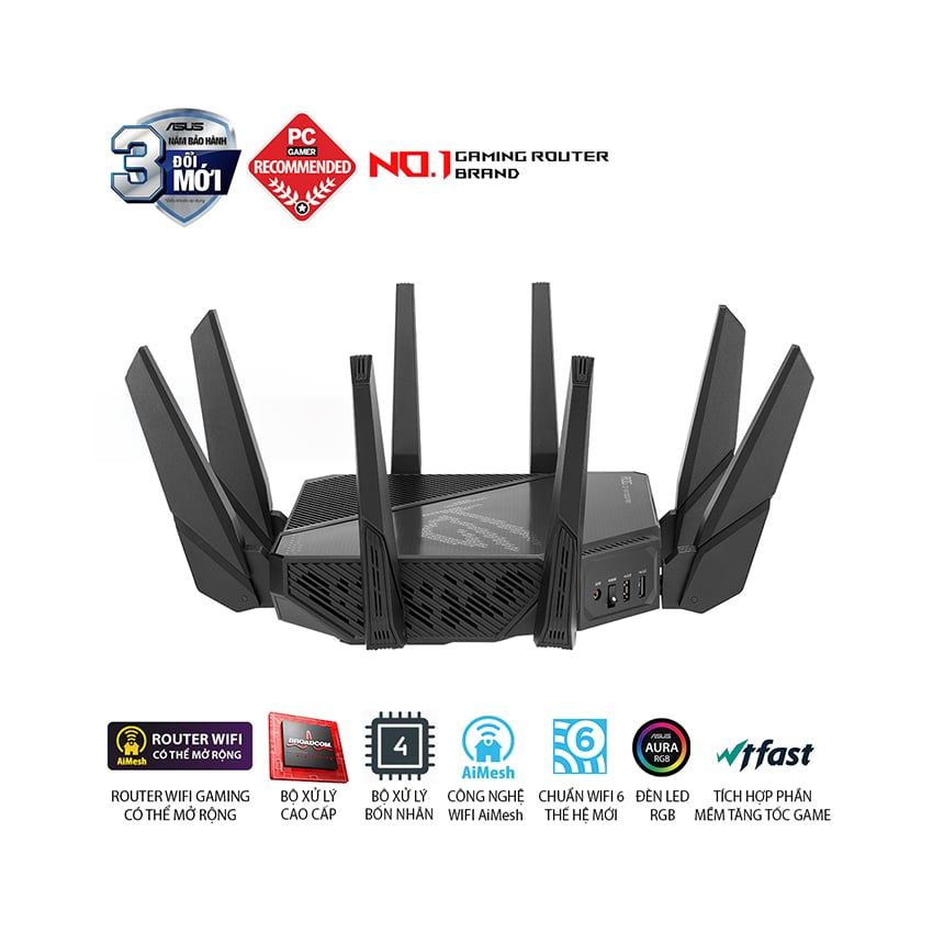 Router ASUS ROG Rapture GT-AX11000 Pro (Tri-Band WiFi 6 gaming router, 2.5G port, 10G port, AiMesh)