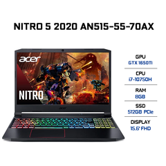 Laptop Acer Nitro 5 2020 AN515-55-70AX (i7-10750H | 8GB | 512GB | VGA GTX 1650Ti 4GB | 15.6' FHD | Win 10)