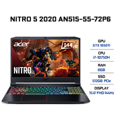 Laptop Acer Nitro 5 AN515-55-72P6 (i7-10750H | 8GB | 512GB | VGA GTX 1650 4GB | 15.6' FHD 144Hz | Win 10)