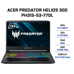 Laptop Acer Predator Helios 300 PH315-53-770L (i7-10750H | 8GB | 512GB | VGA GTX 1660Ti 6GB | 15.6