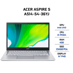 Laptop Acer Aspire 5 A514-54-36YJ (i3-1115G4 | 4GB | 256GB | Intel UHD Graphics | 14' FHD | Win 10)