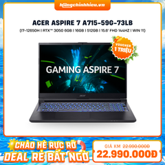 Laptop Gaming Acer Aspire 7 A715-59G-73LB (i7-12650H | GeForce RTX™ 3050 6GB | 16GB | 512GB | 15.6' FHD 144Hz | Win 11)