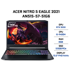 Laptop Acer Nitro 5 AN515-57-51G6 (i5-11400H | 8GB | 512GB | GeForce RTX™ 3050 4GB | 15.6' FHD 144Hz | Win 10)