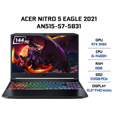 Laptop Acer Nitro 5 AN515-57-5831 (i5-11400H | 8GB | 512GB | GeForce RTX™ 3060 6GB | 15.6' FHD 144Hz | Win 10)