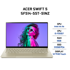 Laptop Acer Swift 5 SF514-55T-51NZ (i5-1135G7 | 8GB | 512GB | Intel Iris Xe Graphics | 14' FHD Touch | Win 10)