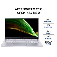 Laptop Acer Swift X SFX14-41G-R61A (R5-5600U | 16GB | 1TB | GeForce RTX™ 3050Ti 4GB | 14' FHD | Win 10)