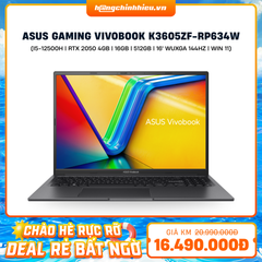 Laptop ASUS Gaming VivoBook K3605ZF-RP634W (i5-12500H | GeForce RTX™ 2050 4GB | 16GB | 512GB |  16' WUXGA 144Hz | Win 11)