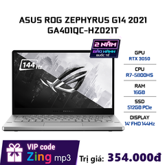 Laptop ASUS ROG Zephyrus G14 GA401QC-HZ021T (R7-5800HS | 16GB | 512GB | GeForce RTX™ 3050 4GB | 14' FHD 144Hz | Win 10 | AniMe Matrix)