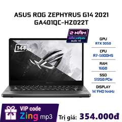 Laptop ASUS ROG Zephyrus G14 GA401QC-HZ022T (R7-5800HS | 16GB | 512GB | GeForce RTX™ 3050 4GB | 14' FHD 144Hz | Win 10 | AniMe Matrix)