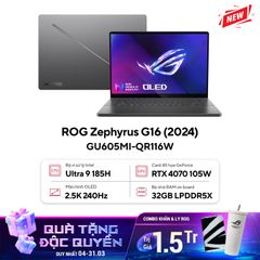 Laptop ASUS ROG Zephyrus G16 GU605MI-QR116W (Intel Core Ultra 9 185H | 32GB | 1TB | GeForce RTX™ 4070 8GB | 16' WQXGA 240Hz | Win 11)