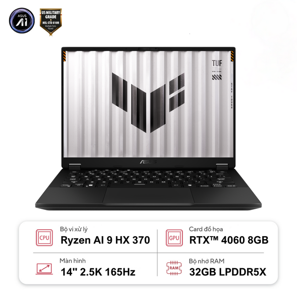 Laptop ASUS TUF Gaming A14 FA401WV-RG061WS (Ryzen AI 9 HX 370 | GeForce RTX™ 4060 8GB | 32GB | 1TB |  14' 2.5K 165Hz | Win 11)