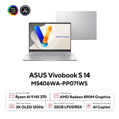 Laptop ASUS VivoBook S 14 M5406WA-PP071WS (Ryzen AI 9 HX 370 | 32GB | 1TB | AMD Radeon 890M | 14' 3K OLED 120Hz | Win 11)