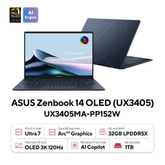 Laptop ASUS ZenBook 14 OLED UX3405MA-PP152W (Ultra 7 155H | 32GB | 1TB | Intel Arc Graphics | 14' WQXGA+ OLED | Win 11)