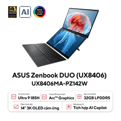 Laptop ASUS ZenBook Duo OLED UX8406MA-PZ142W (Ultra 9 185H | 32GB | 1TB | Intel Arc Graphics | 2x 14' 3K OLED Touch | Win 11)