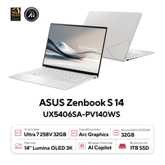 Laptop ASUS ZenBook S 14 OLED UX5406SA-PV140WS (Ultra 7 258V | 32GB | 1TB | Intel Arc Graphics 140V | 14' 3K OLED 120Hz | Win 11)