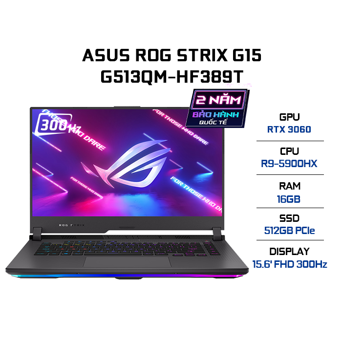 Laptop ASUS ROG Strix G15 G513QM-HF389T (R9-5900HX | 16GB | 512GB | GeForce RTX™ 3060 6GB | 15.6' FHD 300Hz | Win 10)