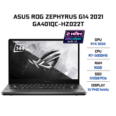 Laptop ASUS ROG Zephyrus G14 GA401QC-HZ022T (R7-5800HS | 16GB | 512GB | GeForce RTX™ 3050 4GB | 14' FHD 144Hz | Win 10 | AniMe Matrix)