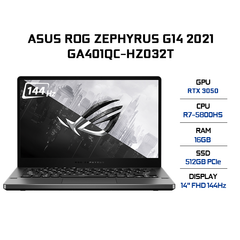 Laptop ASUS ROG Zephyrus G14 GA401QC-HZ032T (R7-5800HS | 16GB | 512GB | GeForce RTX™ 3050 4GB | 14' FHD 144Hz | Win 10)