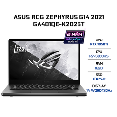Laptop ASUS ROG Zephyrus G14 GA401QE-K2026T (R7-5800HS | 16GB | 1TB | GeForce RTX™ 3050Ti 4GB | 14' WQHD 120Hz | Win 10 | AniMe Matrix)