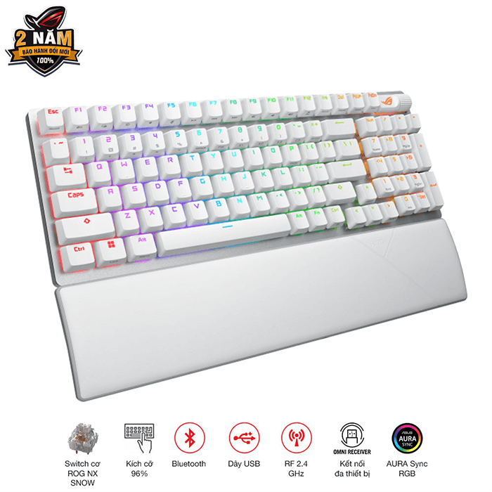 Bàn phím Gaming ASUS ROG Strix Scope II 96 Wireless White Snow