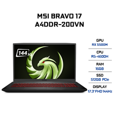 Laptop MSI Bravo 17 A4DDR-200VN (R5-4600H | 16GB | 512GB | VGA RX 5500M 4GB | 17.3'' FHD 144Hz | Win 10)