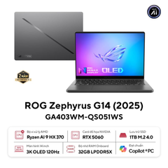 Laptop ASUS ROG Zephyrus G14 GA403WM-QS051WS (Ryzen AI 9 HX 370 | GeForce RTX™ 5060 8GB | 32GB | 1TB | 14' 3K OLED 120Hz | Win 11 + Office)