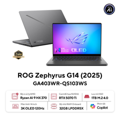 Laptop ASUS ROG Zephyrus G14 GA403WR-QS103WS (Ryzen AI 9 HX 370 | GeForce RTX™ 5070Ti 12GB | 32GB | 1TB | 14' 3K OLED 120Hz | Win 11 + Office)