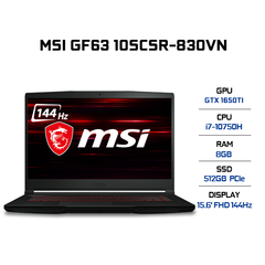 Laptop MSI GF63 Thin 10SCSR-830VN (i7-10750H | 8GB | 512GB | VGA GTX 1650Ti 4GB | 15.6' FHD 144Hz | Win 10)