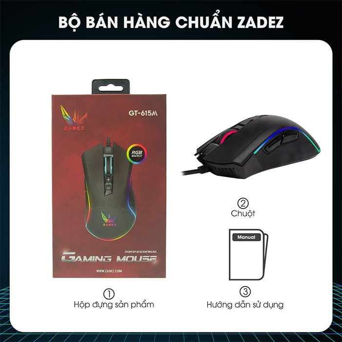 Chuột Gaming Zadez GT-615M RGB + Lót chuột Zadez MP-220V