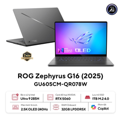 Laptop ASUS ROG Zephyrus G16 GU605CM-QR078W (Ultra 9 285H | GeForce RTX™ 5060 8GB | 32GB | 1TB | 16' WQXGA OLED 240Hz | Win 11)