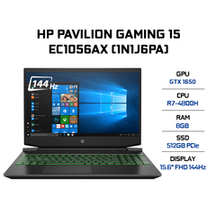 Laptop HP Pavilion Gaming 15-ec1056AX (1N1J6PA) (R7-4800H | 8GB | 512GB | VGA GTX 1650 4GB | 15.6' FHD 144Hz | Win 10)