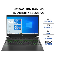 Laptop HP Pavilion Gaming 16-a0109TX (31J26PA) (i7-10870H | 8GB | 512GB | VGA GTX 1650Ti 4GB | 16.1