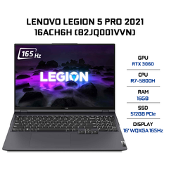 Laptop Lenovo Legion 5 Pro 16ACH6H (82JQ001VVN) (R7-5800H | 16GB | 512GB | GeForce RTX™ 3060 6GB | 16' WQXGA 165Hz | Win 10)