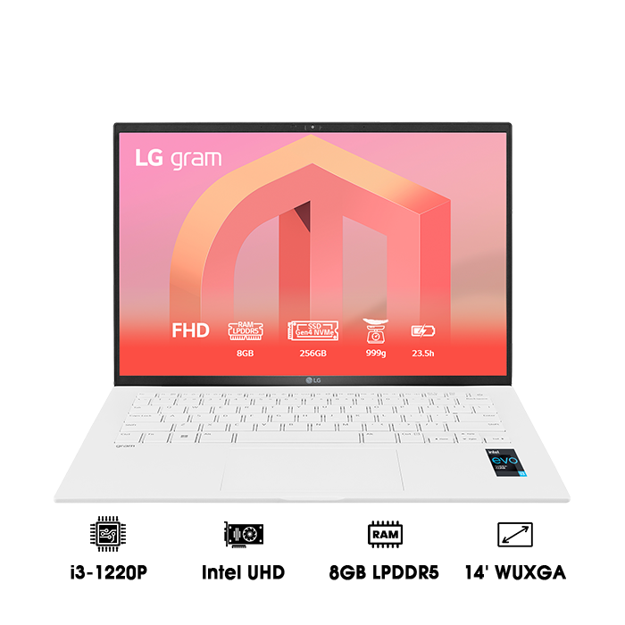 Laptop LG Gram 2022 14ZD90Q-G.AX31A5 (i3-1220P | 8GB | 256GB | Intel UHD Graphics | 14' WUXGA 99% DCI-P3 | DOS)