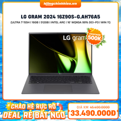 Laptop LG Gram 2024 16Z90S-G.AH76A5 (Ultra 7 155H | 16GB | 512GB | Intel Arc Graphics | 16' WQXGA 99% DCI-P3 | Win 11)