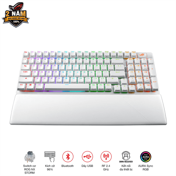 Bàn phím Gaming ASUS ROG Strix Scope II 96 Wireless White Storm 90MP037B-BKUA10