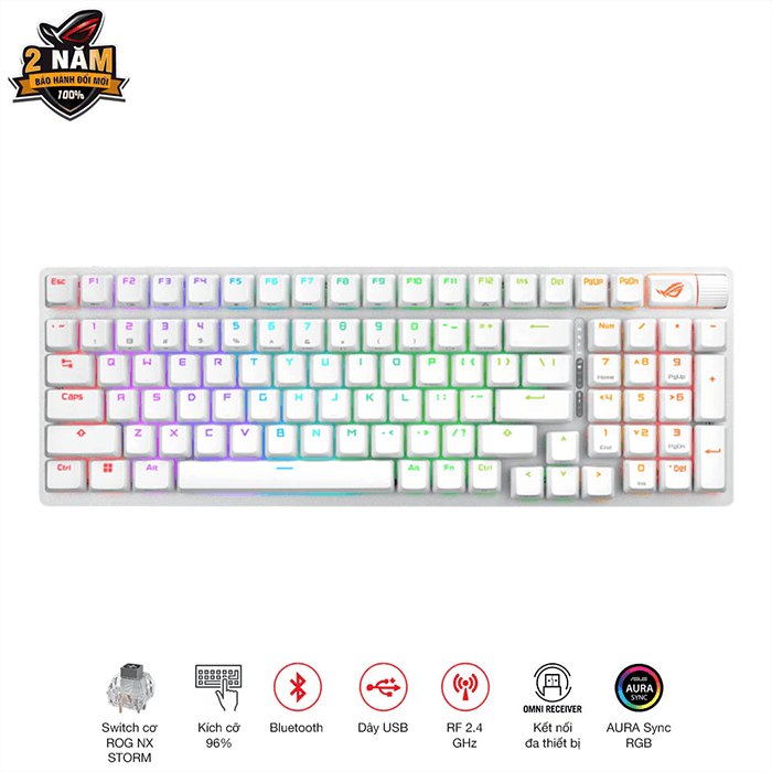 Bàn phím Gaming ASUS ROG Strix Scope II 96 Wireless White Storm 90MP037B-BKUA10
