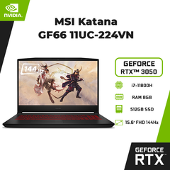 Laptop MSI Katana GF66 11UC-224VN (i7-11800H | 8GB | 512GB | GeForce RTX™ 3050 4GB | 15.6' FHD 144Hz | Win 10)