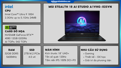 Laptop MSI Stealth 18 AI Studio A1VHG-025VN (Ultra 9 185H | GeForce RTX™ 4080 12GB | 32GB | 2TB |  18' UHD MiniLed 120Hz | Win 11)