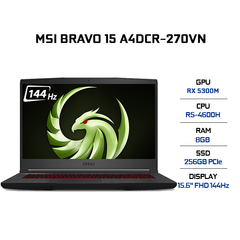 Laptop MSI Bravo 15 A4DCR-270VN (R5-4600H | 8GB | 256GB | VGA RX 5300M 3GB | 15.6' FHD 144Hz | Win 10)