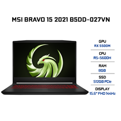 Laptop MSI Bravo 15 B5DD-027VN (R5-5600H | 8GB | 512GB | Radeon™ RX5500M 4GB | 15.6' FHD 144Hz | Win 10)