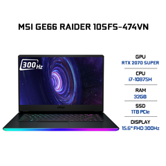 Laptop MSI GE66 Raider 10SFS-474VN (i7-10875H | 32GB | 1TB | VGA RTX 2070 8GB Super | 15.6' FHD 300Hz | Win 10)