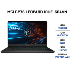 Laptop MSI GP76 Leopard 10UE-604VN (i7-10870H | 32GB | 1TB | VGA RTX 3060 6GB | 17.3' FHD 144Hz | Win 10)