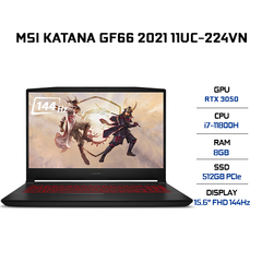 Laptop MSI Katana GF66 11UC-224VN (i7-11800H | 8GB | 512GB | GeForce RTX™ 3050 4GB | 15.6' FHD 144Hz | Win 10)