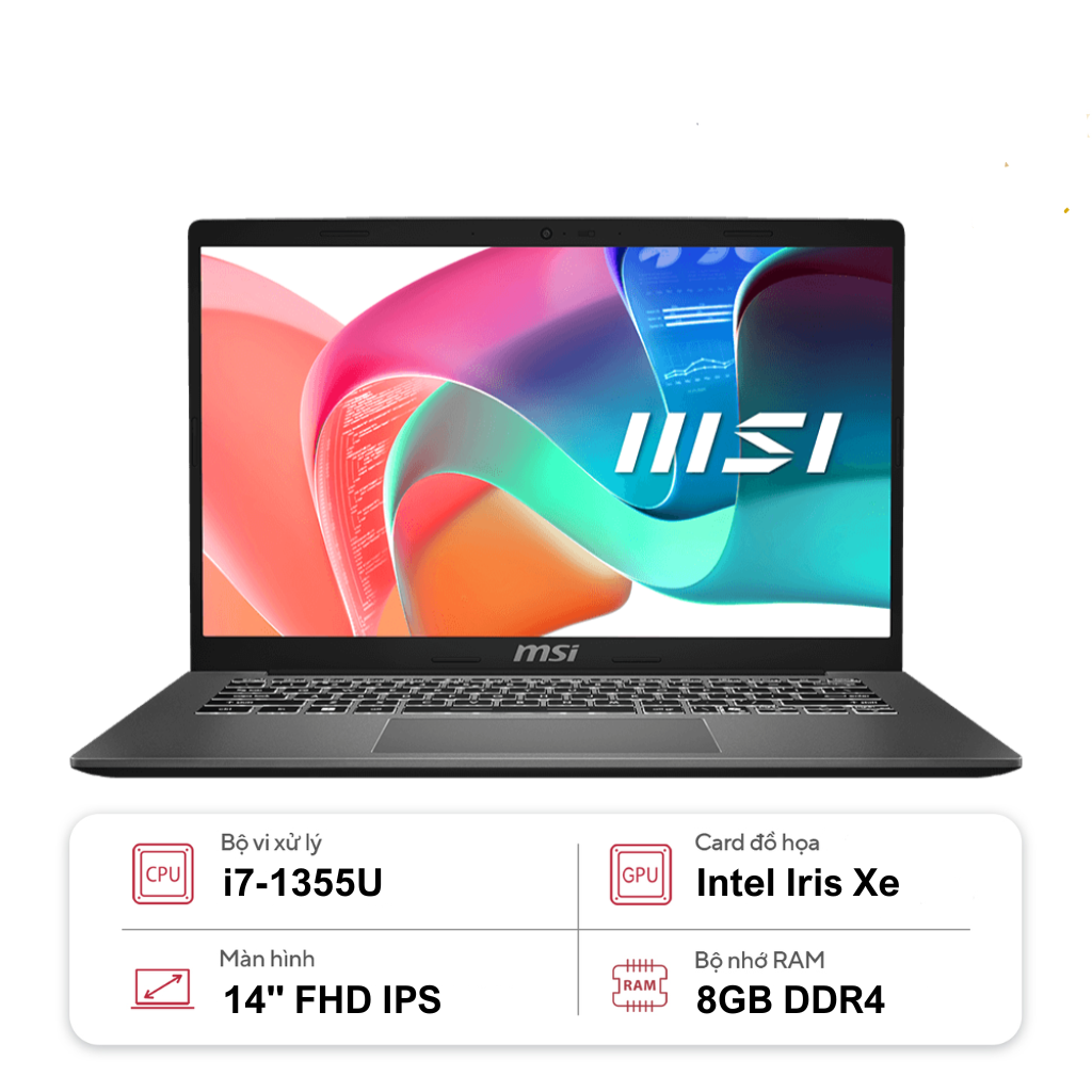 Laptop MSI Modern 14 F13MG-247VNCP (i7-1355U | 8GB | 512GB | Intel Iris Xe | 14' FHD | Win 11)