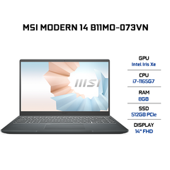 Laptop MSI Modern 14 B11MO-073VN (i7-1165G7 | 8GB | 512GB | Intel Iris Xe Graphics | 14' FHD | Win 10)