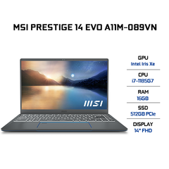 Laptop MSI Prestige 14 Evo A11M-089VN (i7-1185G7 | 16GB | 512GB | Intel Iris Xe Graphics | 14' FHD | Win 10)